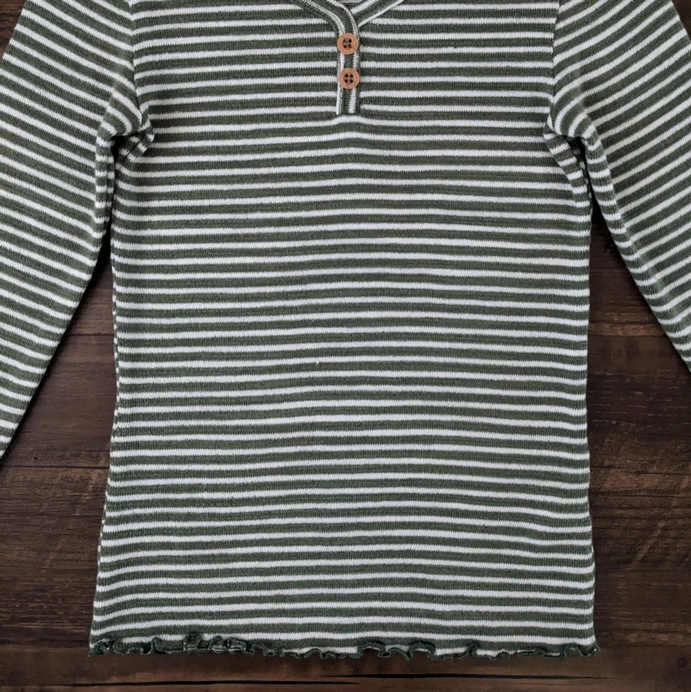 Old Navy Green Ruffle Henley Shirt